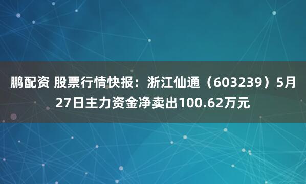 鹏配资 股票行情快报：浙江仙通（603239）5月27日主力资金净卖出100.62万元